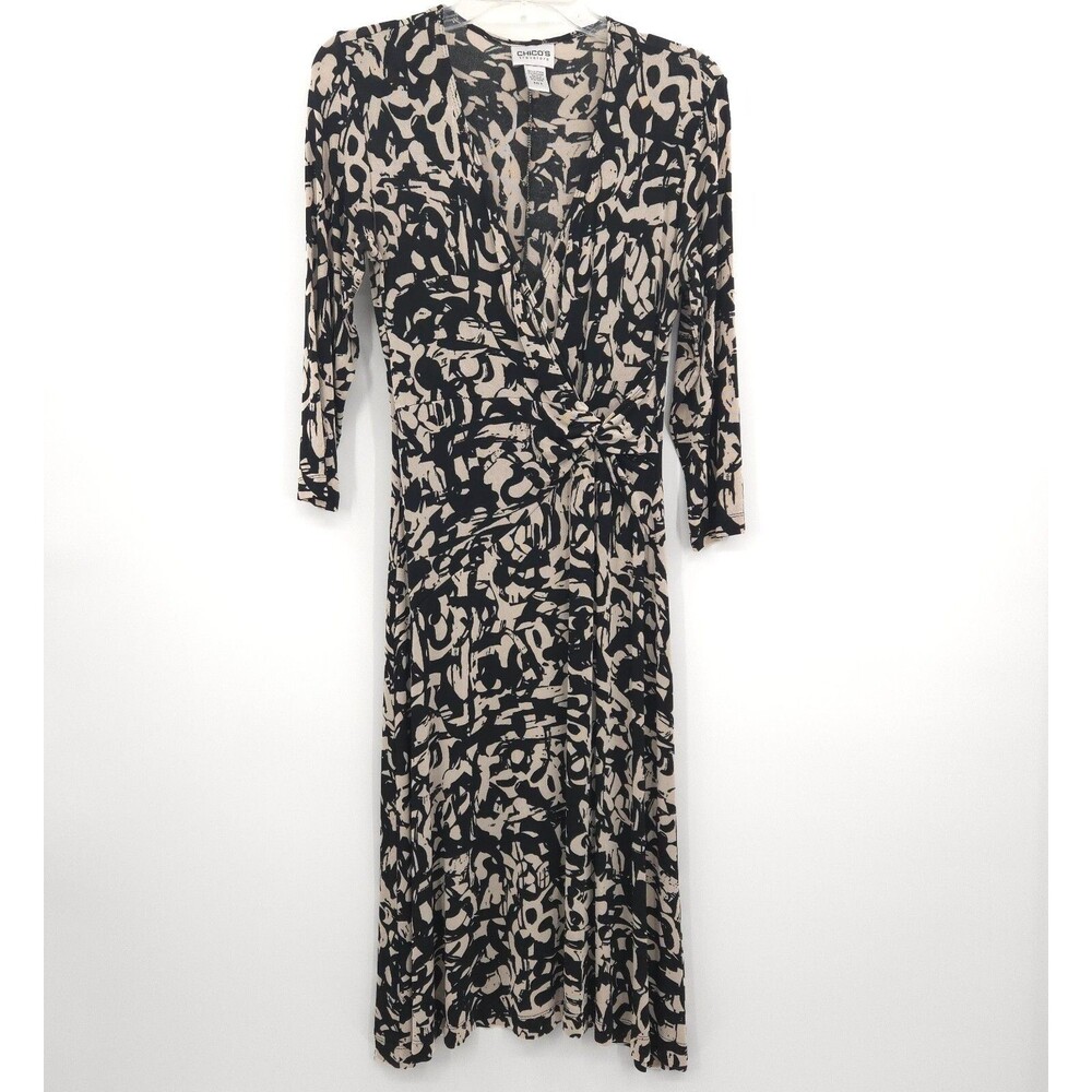 Chico's Travelers faux wrap slinky knit‎ dress womens Size 0 (S) abstrat print